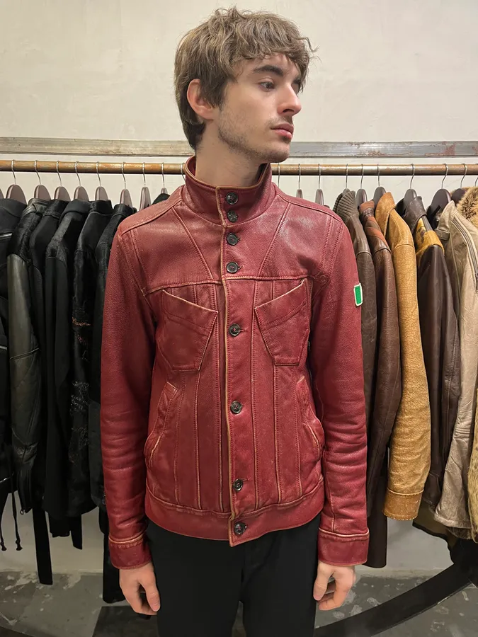 AW2003 Dolce & Gabbana Red Leather Italian Buttoned Jacket - Image 2