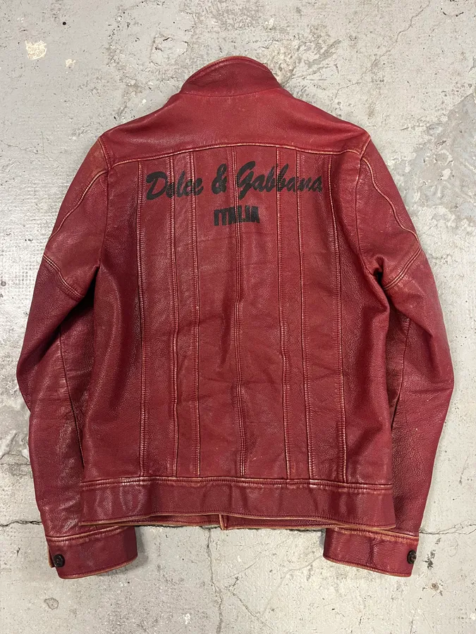 AW2003 Dolce & Gabbana Red Leather Italian Buttoned Jacket - Image 6