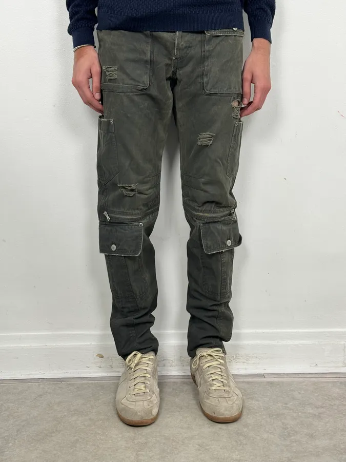 AW2003 Dolce & Gabbana Sage Green Distressed Cargo Pants - Image 2
