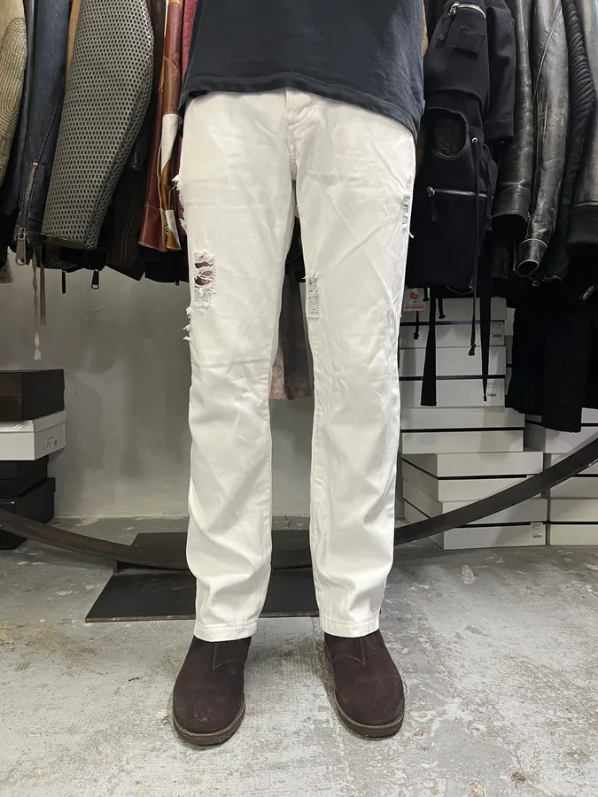 AW2003 Dolce & Gabbana White Distressed Pants - Image 2