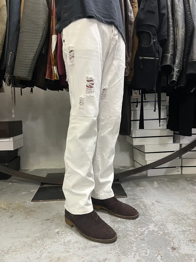 AW2003 Dolce & Gabbana White Distressed Pants - Image 3