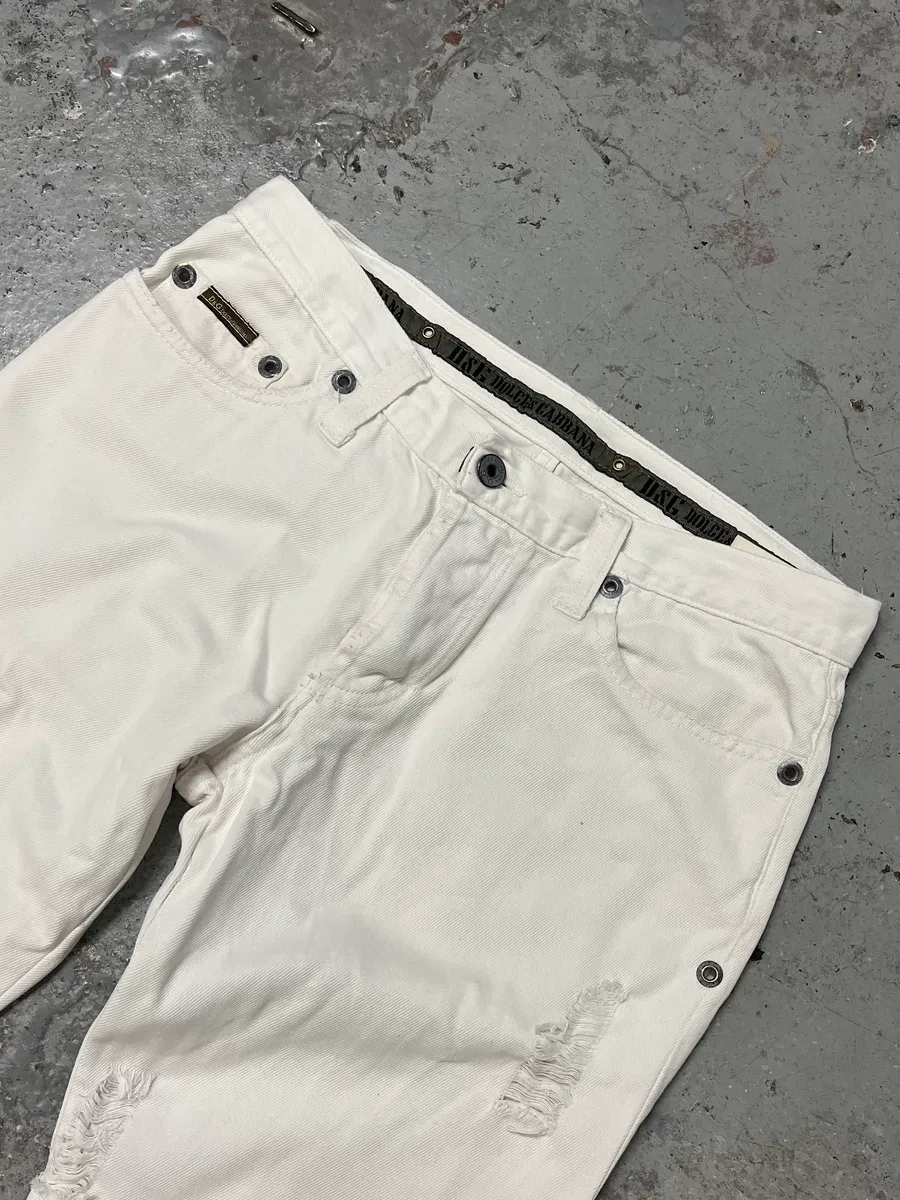 AW2003 Dolce & Gabbana White Distressed Pants - Image 6