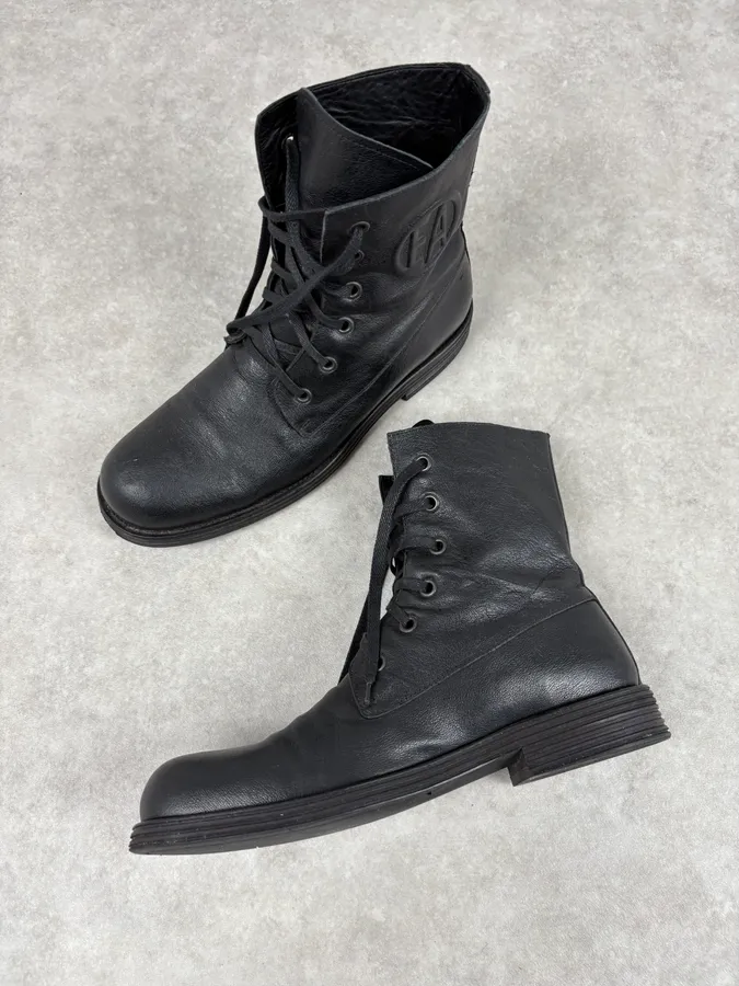 AW2003 Emporio Armani Black Classy Combat Leather Boots - Image 3