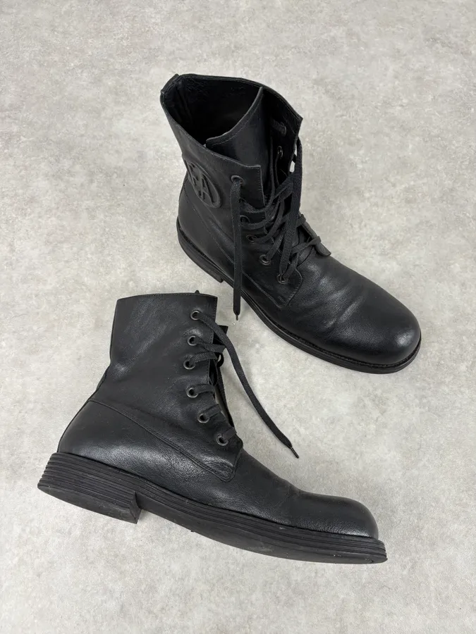 AW2003 Emporio Armani Black Classy Combat Leather Boots - Image 5