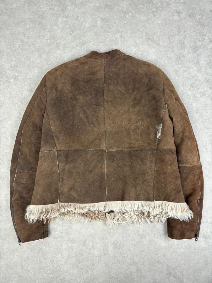 AW2003 Emporio Armani Brown Beige Shearling Fur-Lined Leather Jacket - Image 5