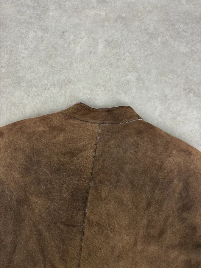 AW2003 Emporio Armani Brown Beige Shearling Fur-Lined Leather Jacket - Image 6