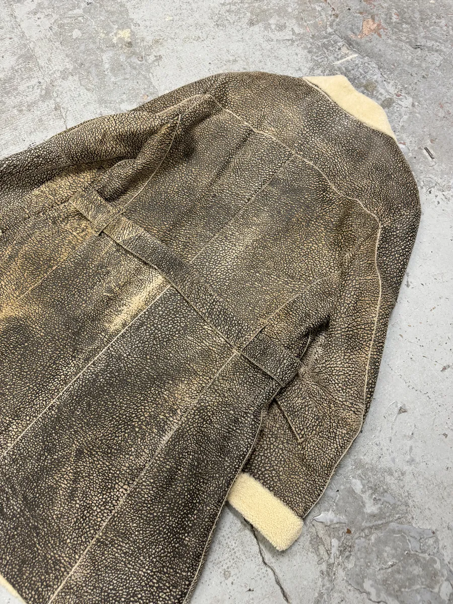 AW2003 Emporio Armani Texture Grey Shearling Leather Trench Coat - Image 11