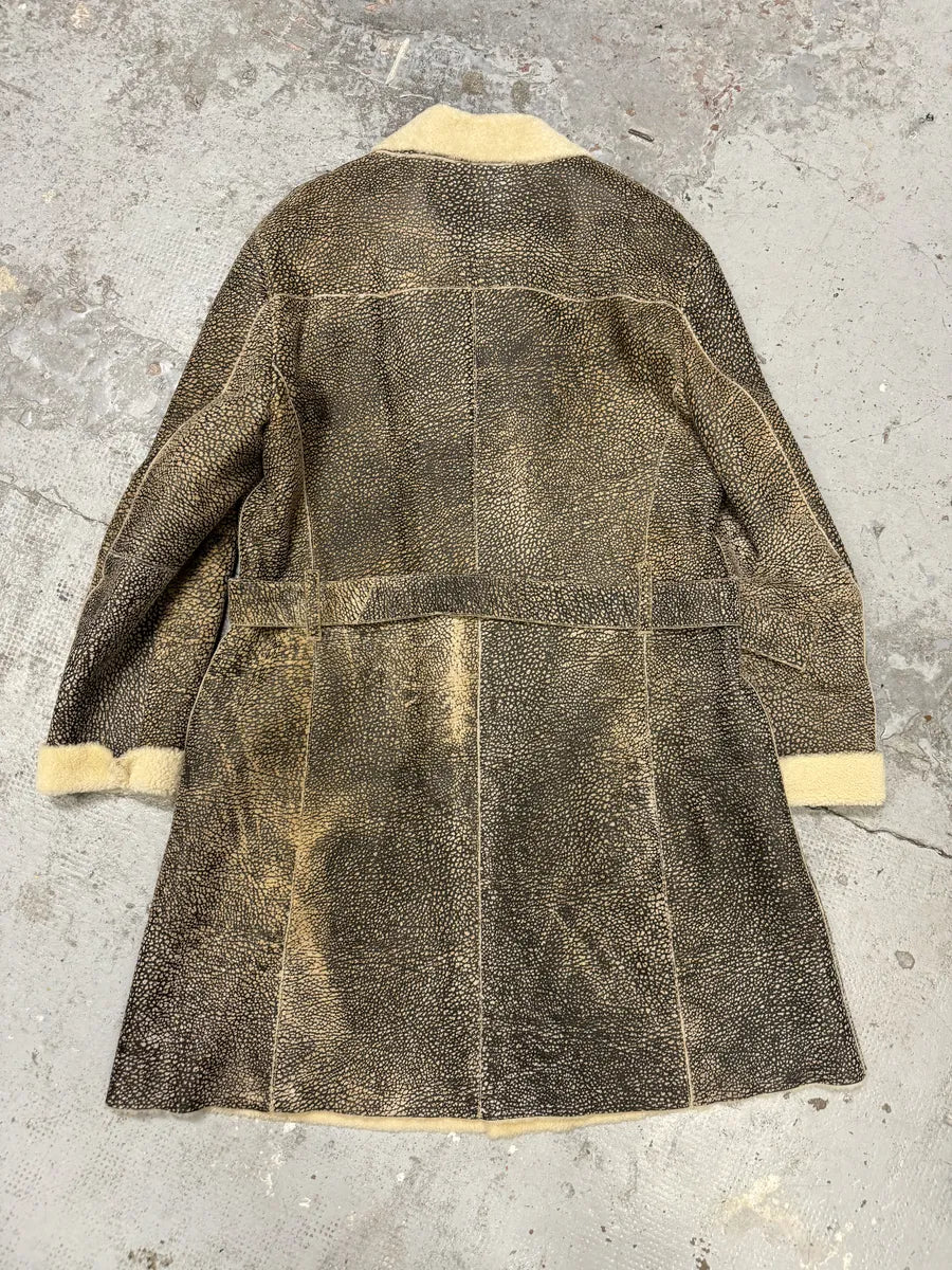 AW2003 Emporio Armani Texture Grey Shearling Leather Trench Coat - Image 2