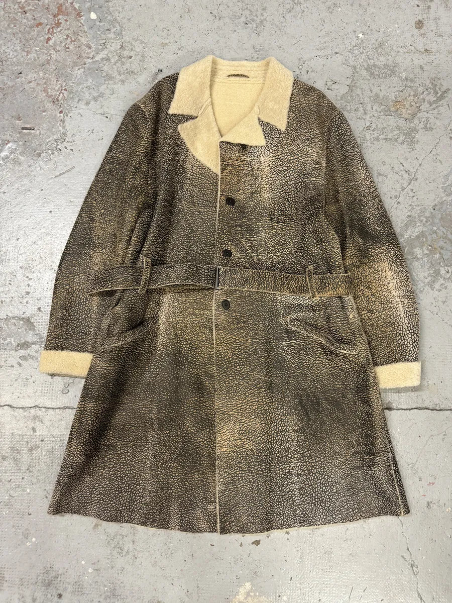 AW2003 Emporio Armani Texture Grey Shearling Leather Trench Coat - Image 6