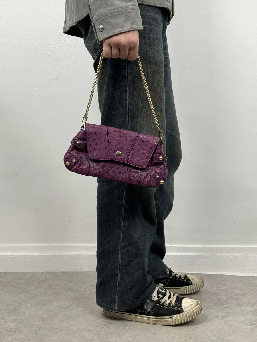 AW2003 Gucci Purple Ostrich Leather Handle Clutch Bag - Image 6