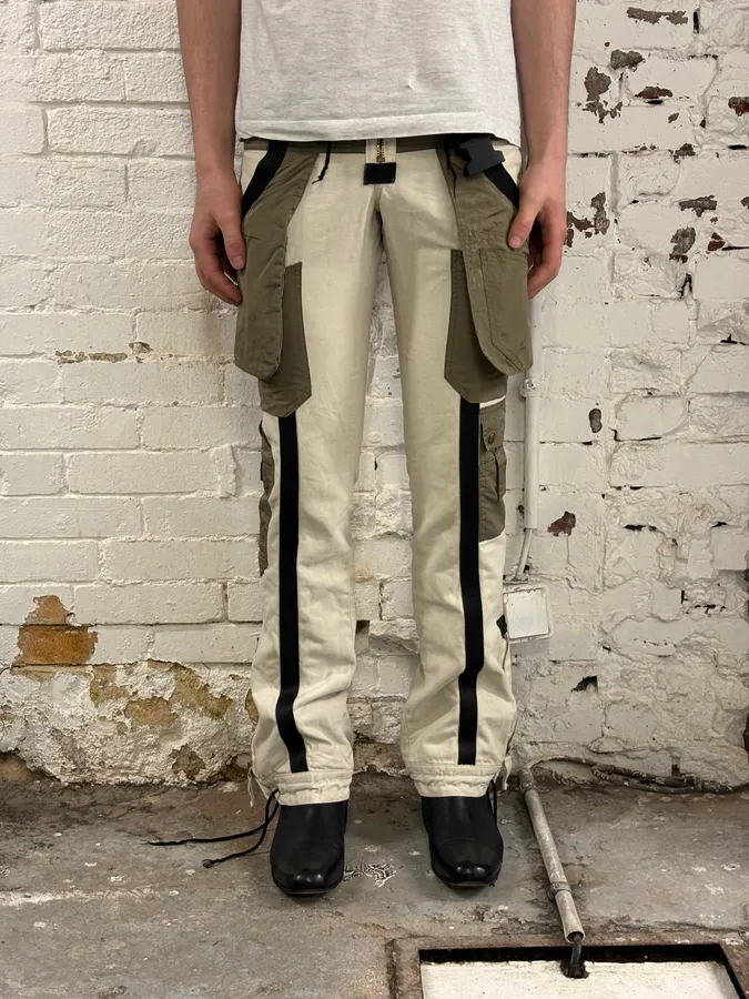 AW2003 Jean Paul Gaultier Bondage Beige Cargo Parachute Pants - Image 2