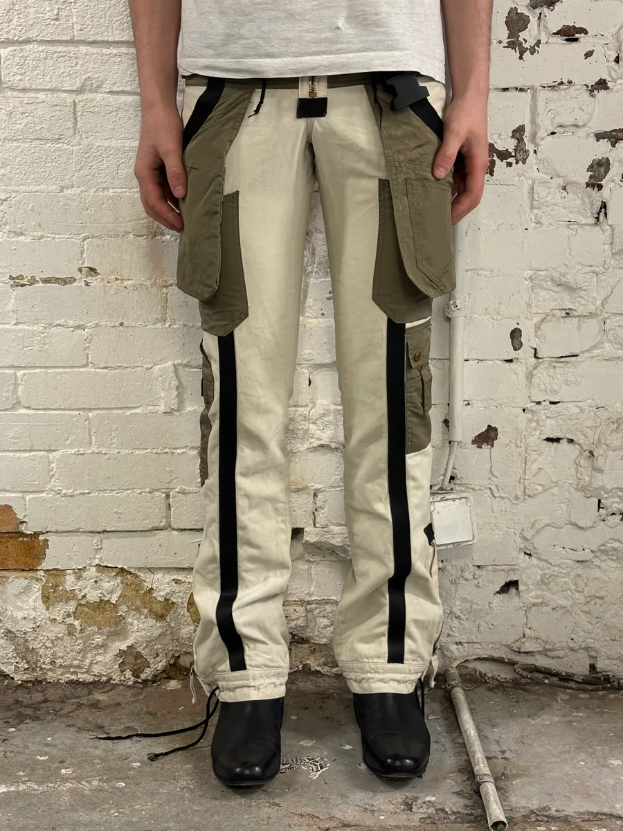 AW2003 Jean Paul Gaultier Bondage Beige Cargo Parachute Pants - Image 3