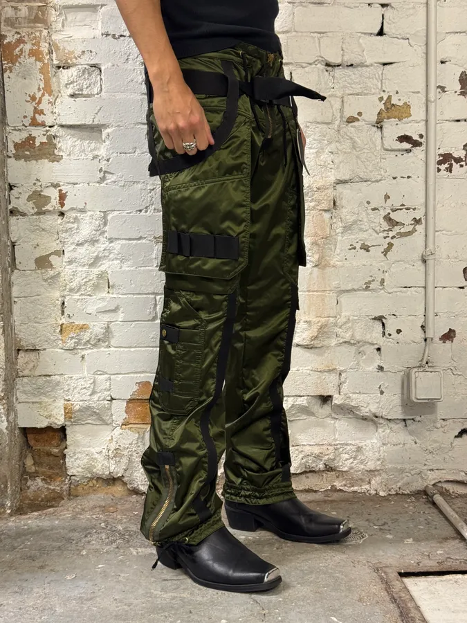 AW2003 Jean Paul Gaultier Bondage Khaki Cargo Parachute Nylon Pants - Image 3