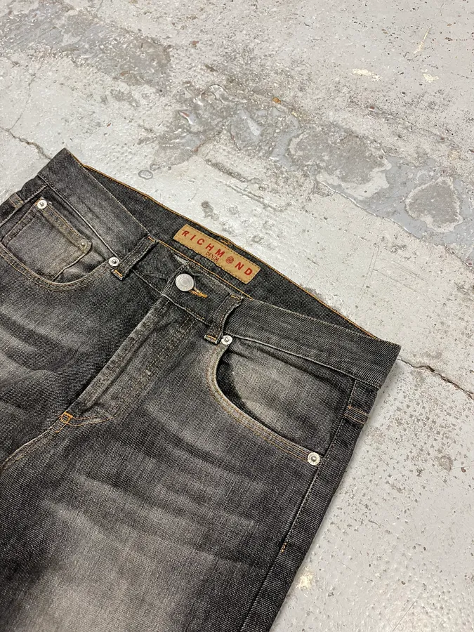 AW2003 Richmond Dark Rich Print Grey Denim Bootcut Jeans - Image 7