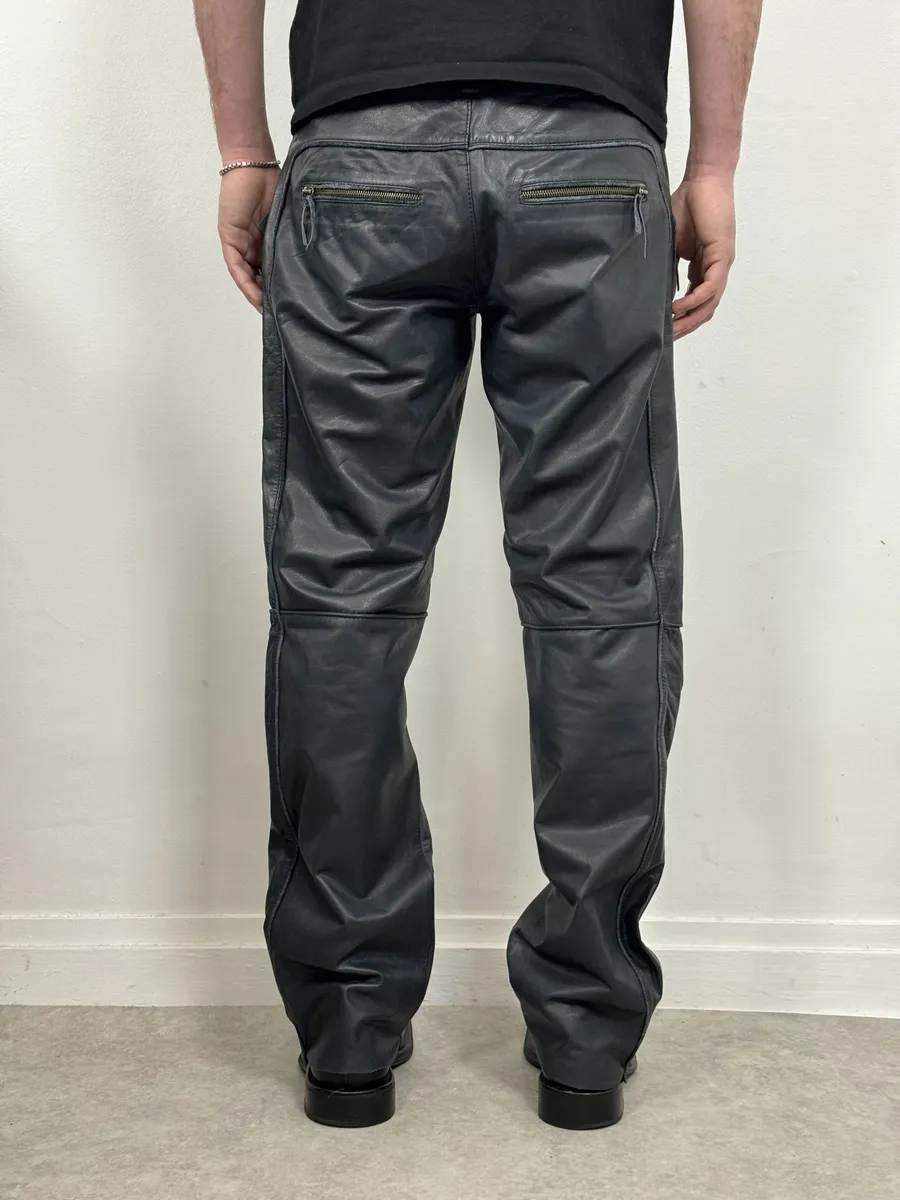 AW2003 Roberto Cavalli Biker Navy Padded Leather Pants - Image 2