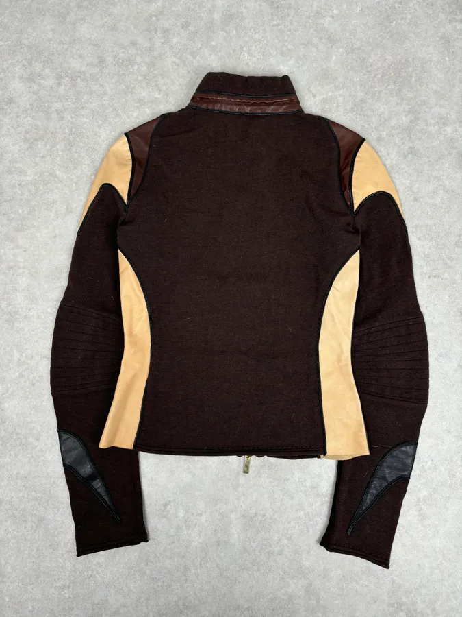 AW2003 Roberto Cavalli Brown & Beige Hybrid Leather Zip-up Jacket - Image 5