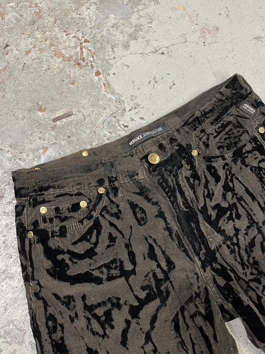 AW2003 Versace Black Bloody Flared Velvet Pants - Image 6
