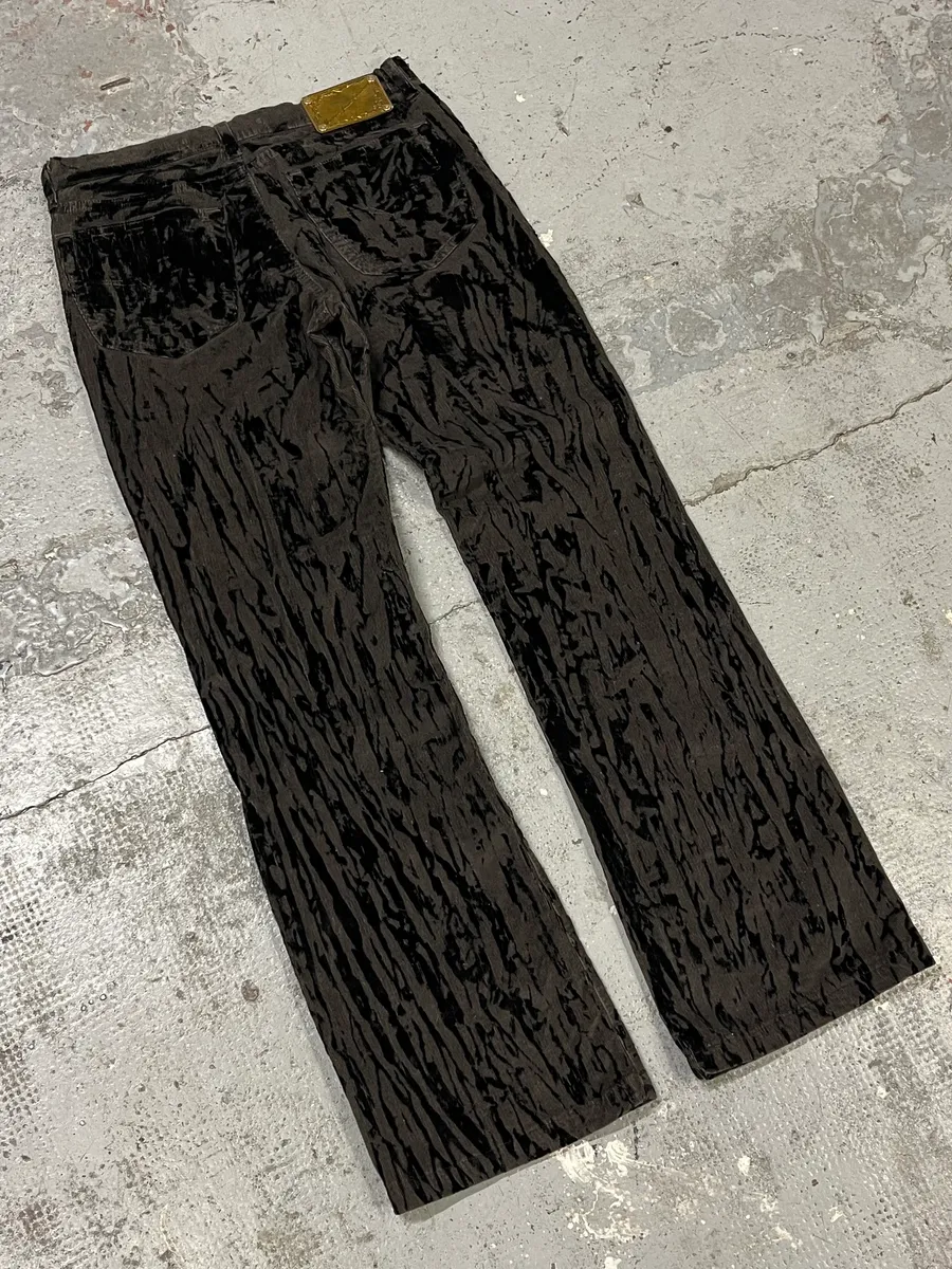 AW2003 Versace Black Bloody Flared Velvet Pants - Image 8