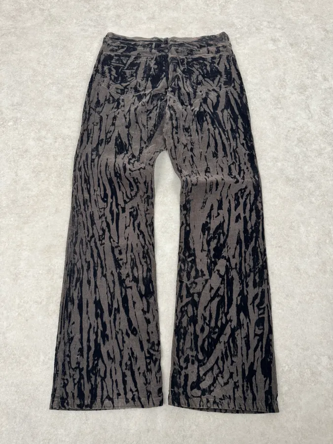 AW2003 Versace Dark Green & Black Blood Effect Velvet Pants - Image 4