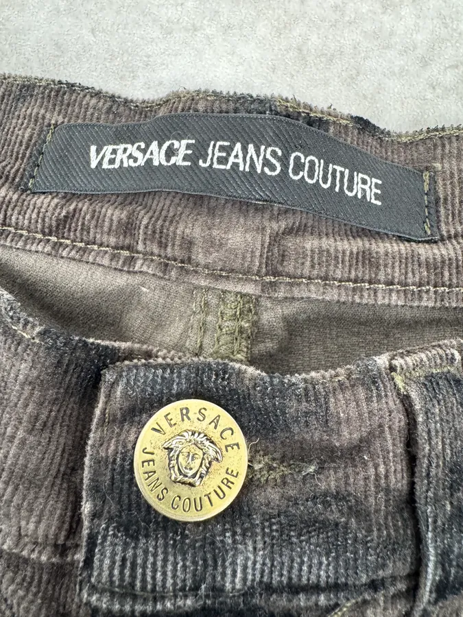 AW2003 Versace Dark Green & Black Blood Effect Velvet Pants - Image 8