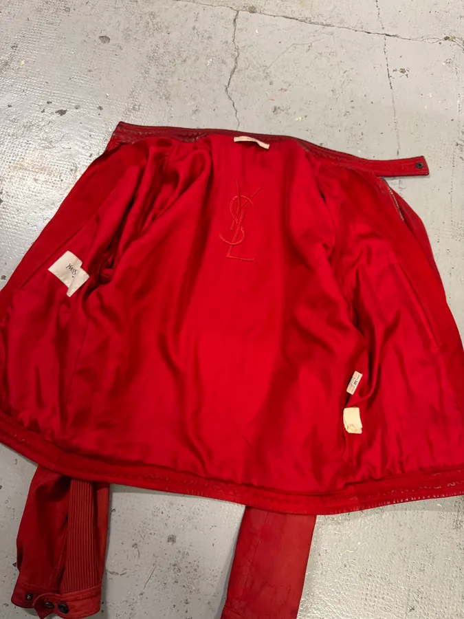 AW2003 Yves Saint Laurent Biker Faded Red Leather Jacket - Image 12