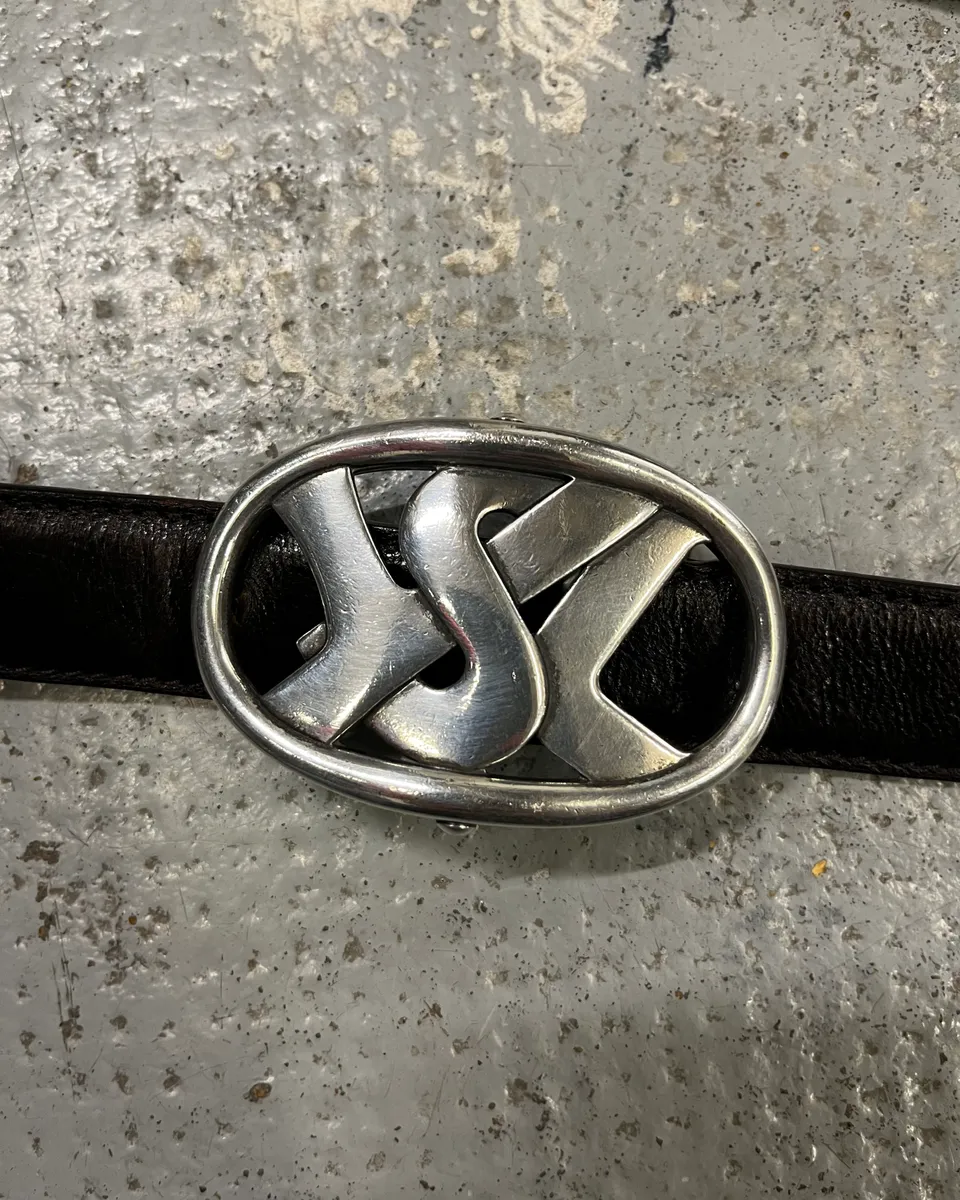 AW2003 Yves Saint Laurent Black Leather Logo Buckle Belt - Image 6