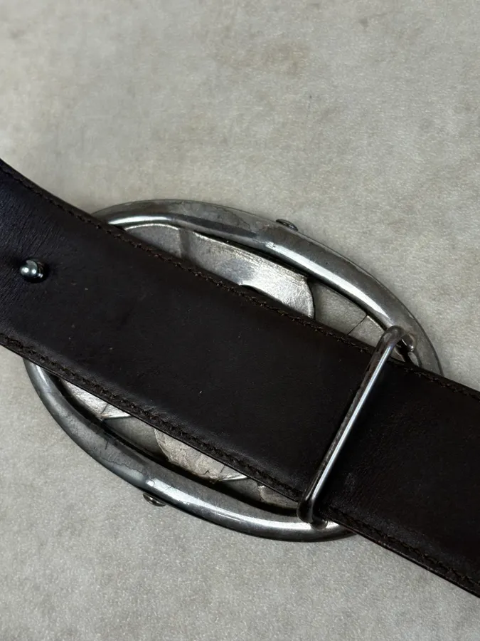 AW2003 Yves Saint Laurent Brown Leather Silver Buckle Belt - Image 10