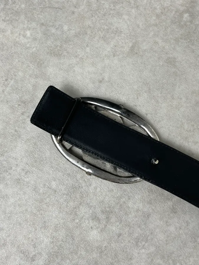 AW2003 Yves Saint Laurent Propaganda Buckle Black Leather Belt - Image 6