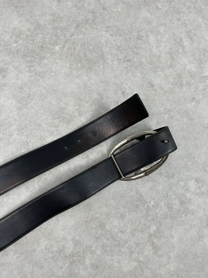 AW2003 Yves Saint Laurent Silver Buckle Black Leather Belt - Image 6