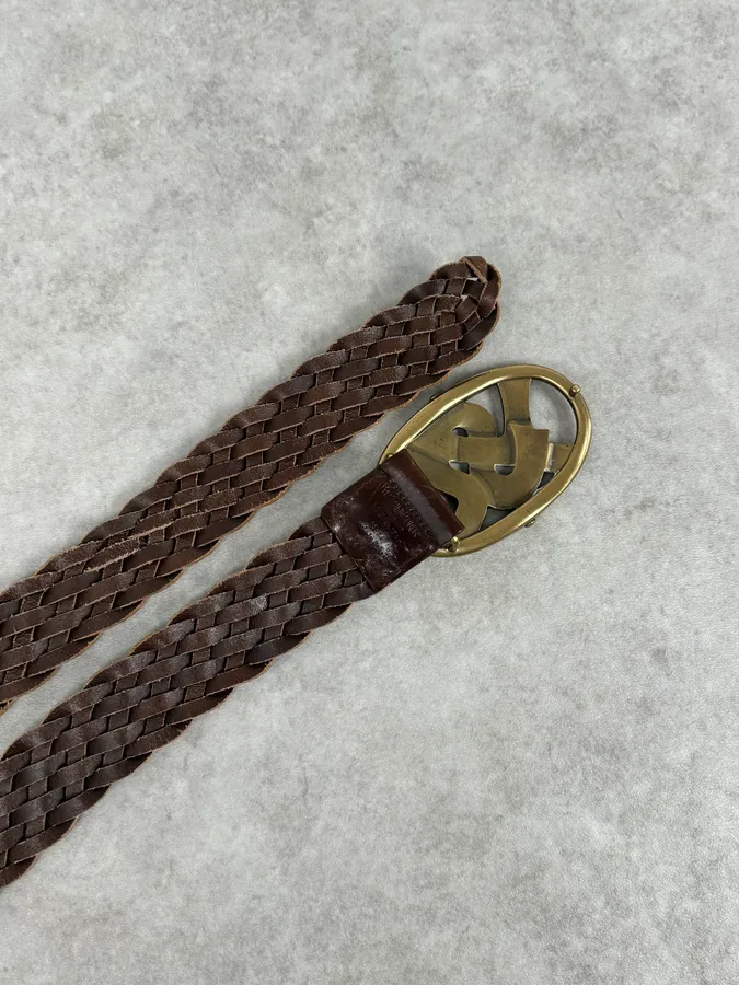 AW2003 Yves Saint Laurent YSL Brown Woven Leather Braided Belt - Image 6
