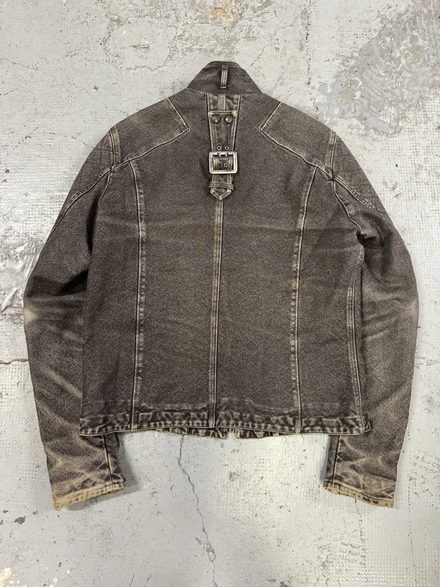 AW2004 Cavalli Astro Biker Faded Grey Denim Jacket - Image 2