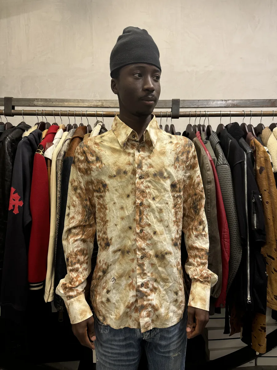 AW2004 Cavalli Brown & Beige Animal Print Fur Effect Shirt - Image 2