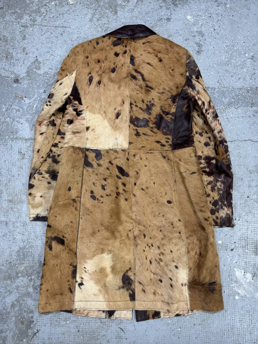 AW2004 Cavalli Brown & Beige Pony Hair Caw Effect Trench Coat - Image 2