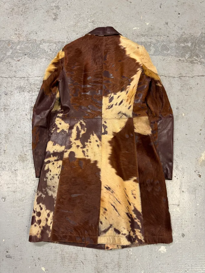 AW2004 Cavalli Cowhide Pony Hair Trench Brown Leather Jacket - Image 3