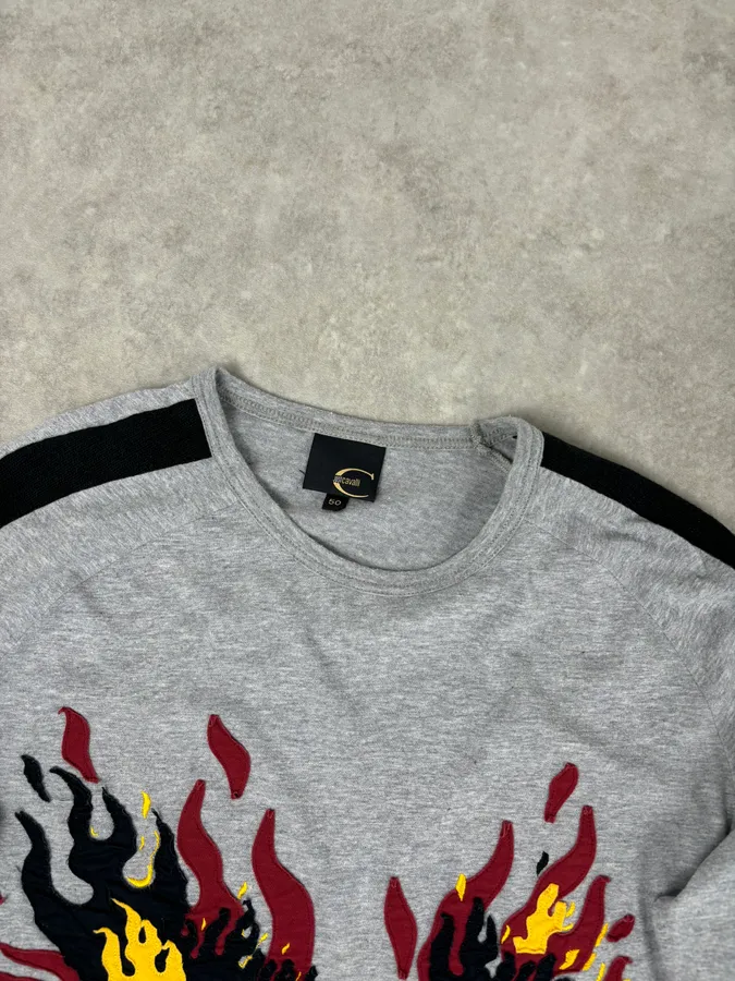 AW2004 Cavalli Grey Flames Embroidered Longsleeve - Image 4