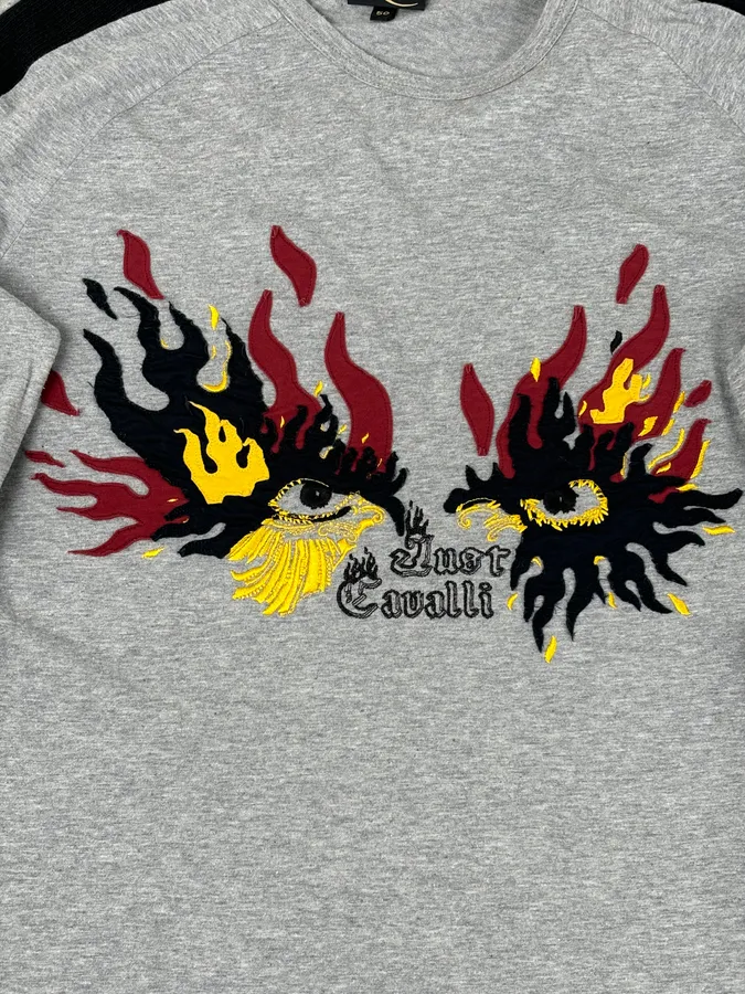 AW2004 Cavalli Grey Flames Embroidered Longsleeve - Image 7