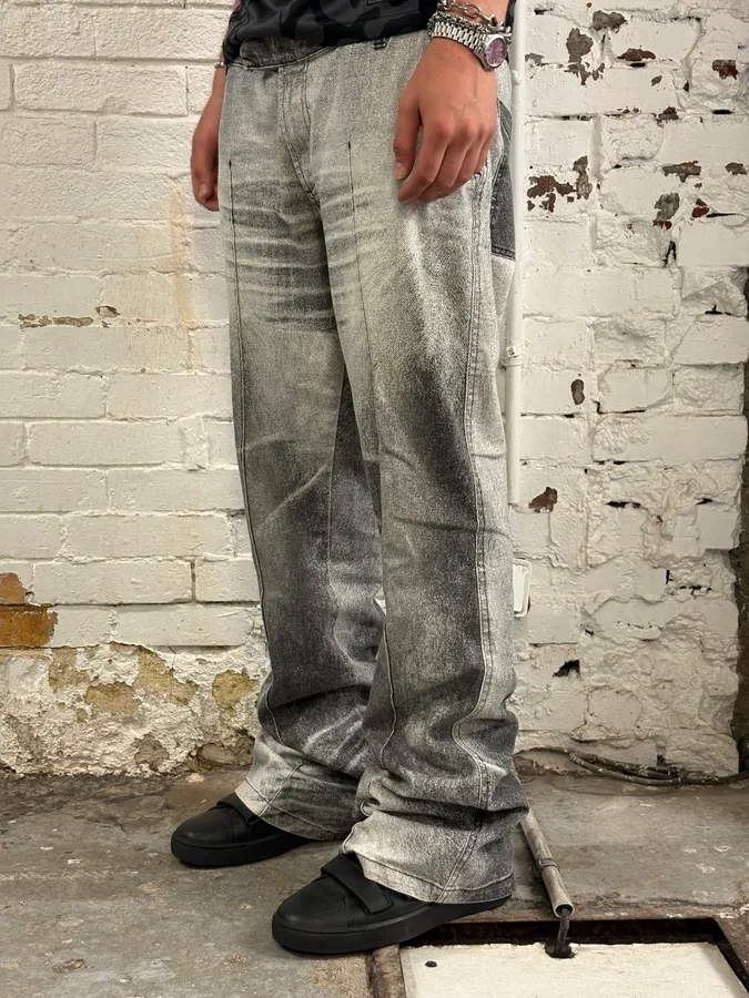 AW2004 Cavalli Grey White Denim Cargo Flared Jeans - Image 2