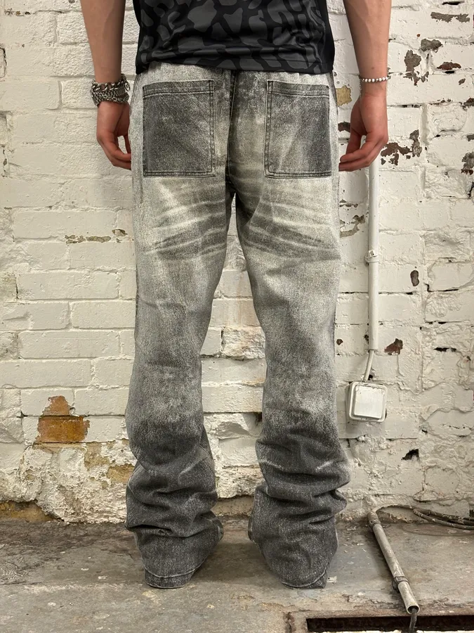 AW2004 Cavalli Grey White Denim Cargo Flared Jeans - Image 3