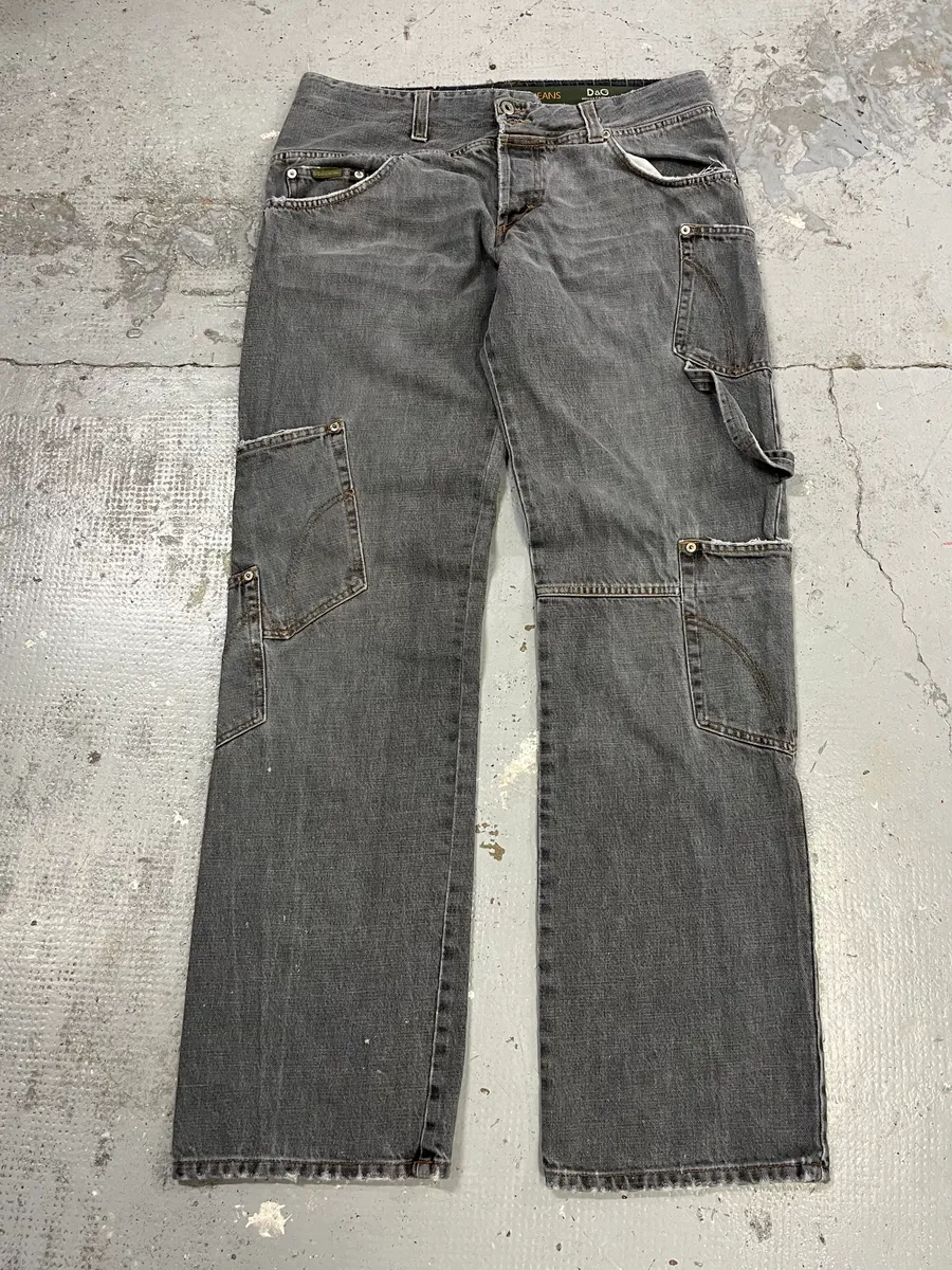 AW2004 Dolce & Gabbana Asymmetrical Grey Cargo Denim Jeans - Image 5