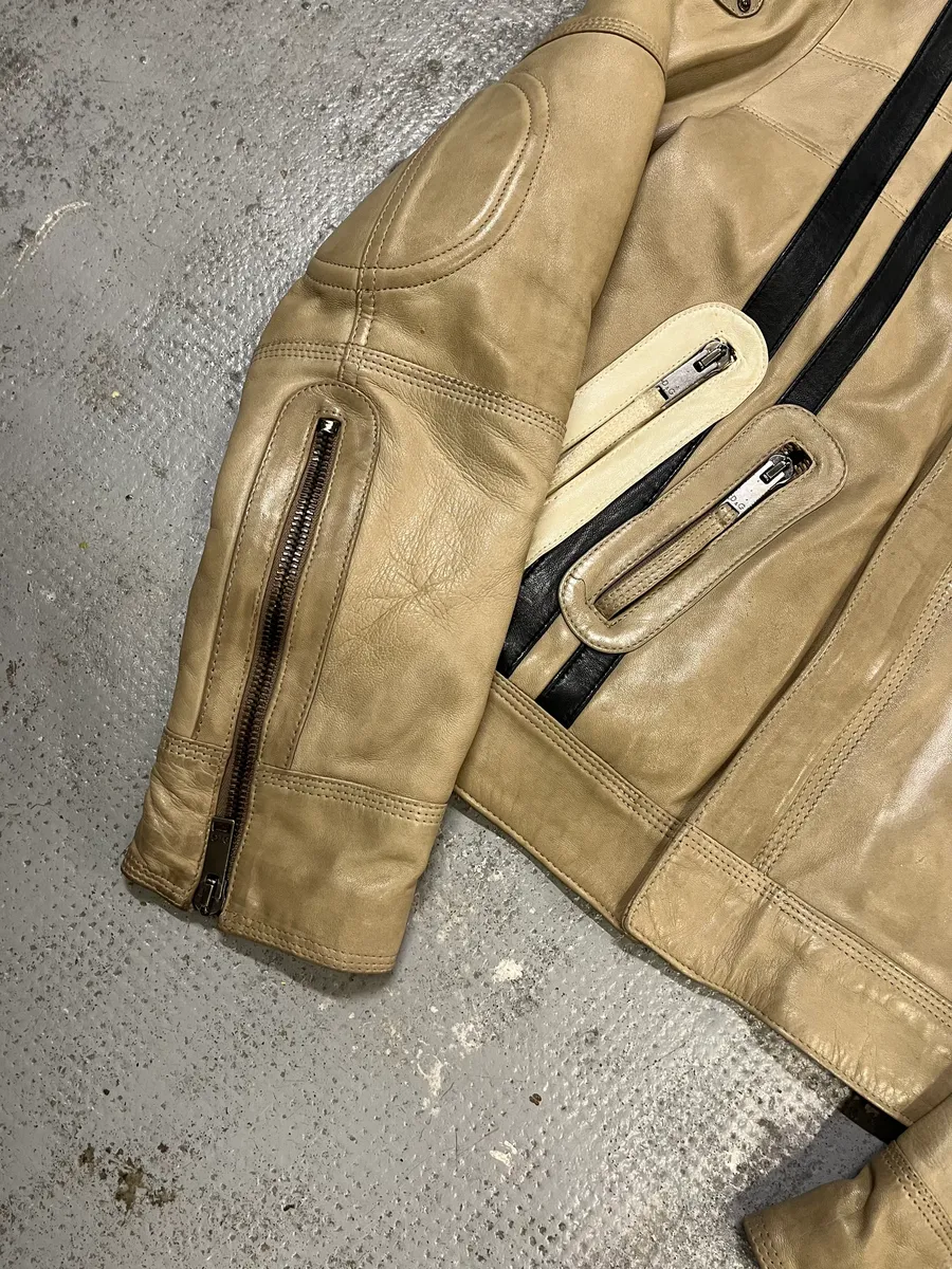 AW2004 Dolce & Gabbana Beige Cafe Racing Leather Jacket - Image 6