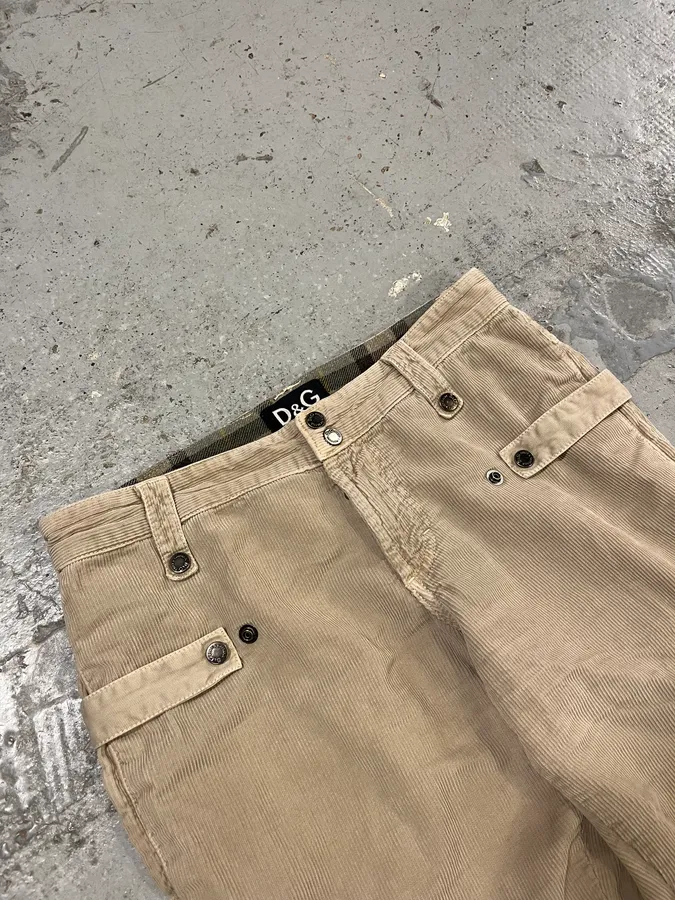 AW2004 Dolce & Gabbana Beige Corduroy Multi-Pocket Cargo Pants - Image 7