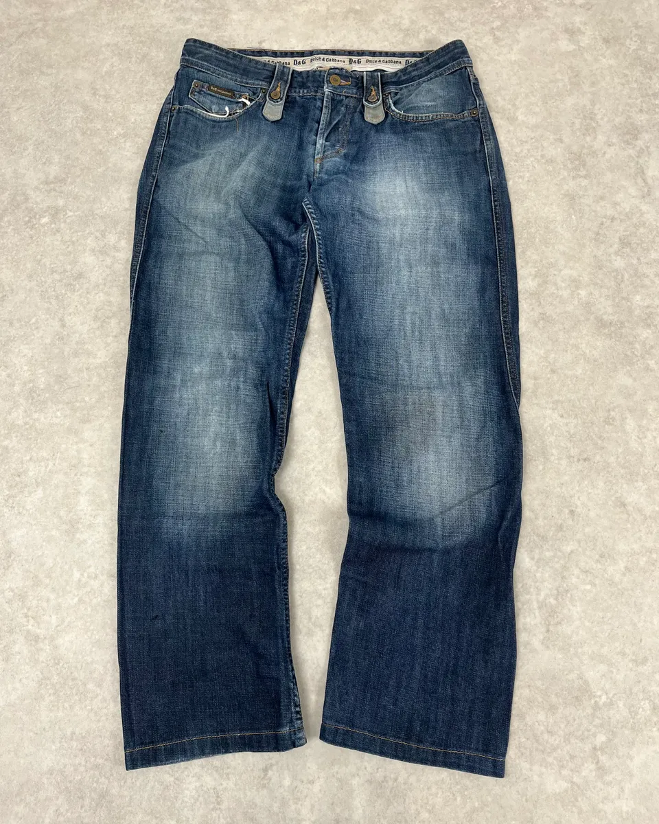 AW2004 Dolce & Gabbana Blue Biker Faded Denim Jeans