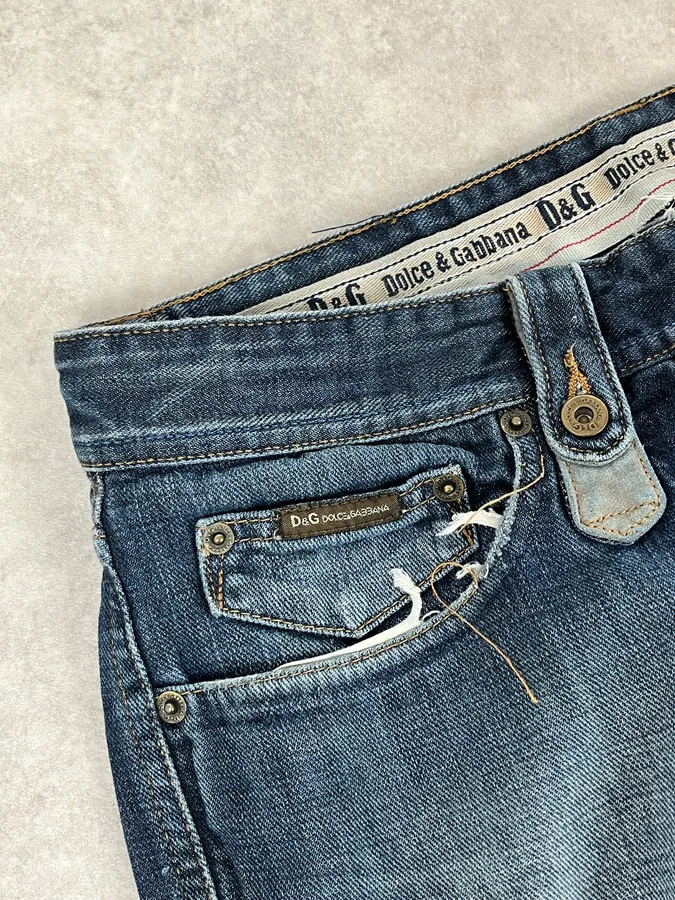 AW2004 Dolce & Gabbana Blue Biker Faded Denim Jeans - Image 10