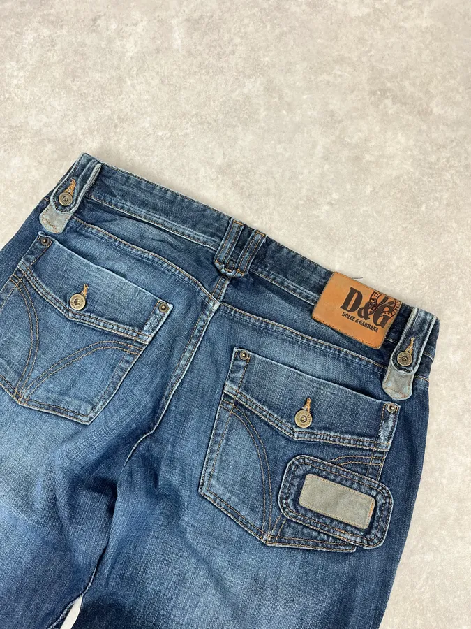 AW2004 Dolce & Gabbana Blue Biker Faded Denim Jeans - Image 8