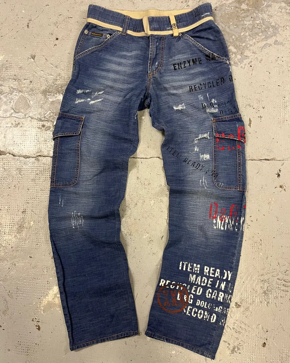 AW2004 Dolce & Gabbana Blue Denim Cargo Written Jeans