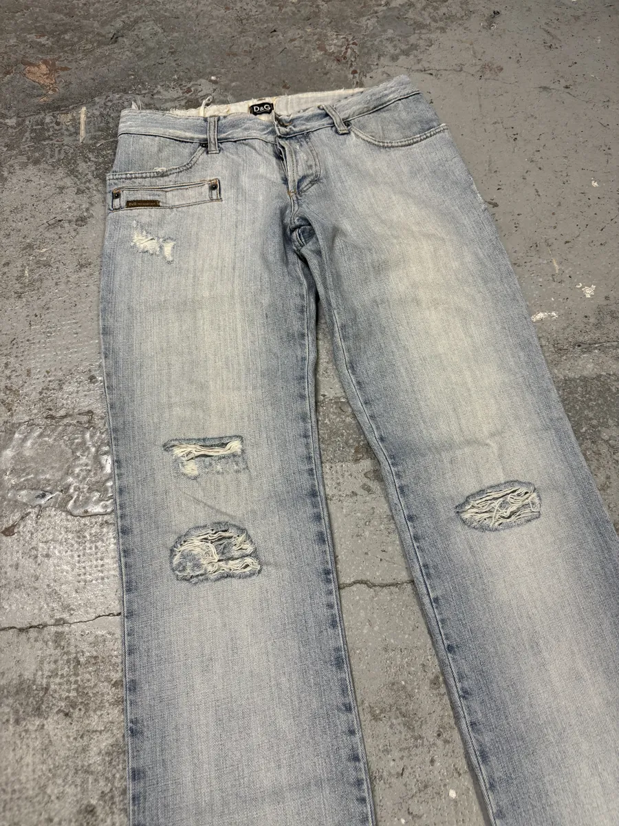 AW2004 Dolce & Gabbana Blue Faded Distressed Denim Jeans - Image 7