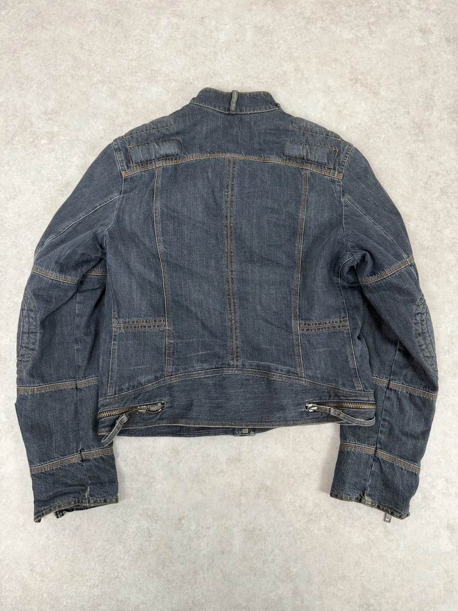 AW2004 Dolce & Gabbana Blue Padded Biker Denim Jacket - Image 4