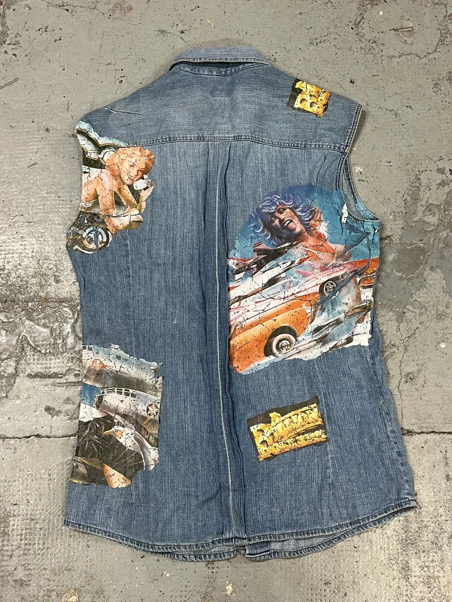 AW2004 Dolce & Gabbana Blue Printed Sleeveless Denim Vest - Image 7
