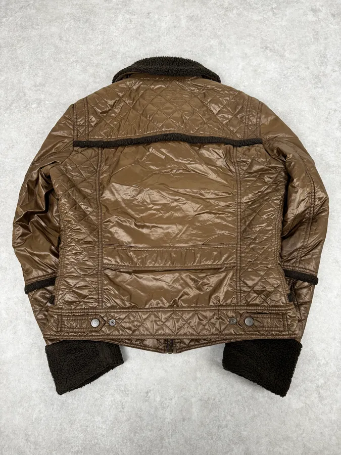 AW2004 Dolce & Gabbana Brown Hybrid Shearling Nylon Jacket - Image 4