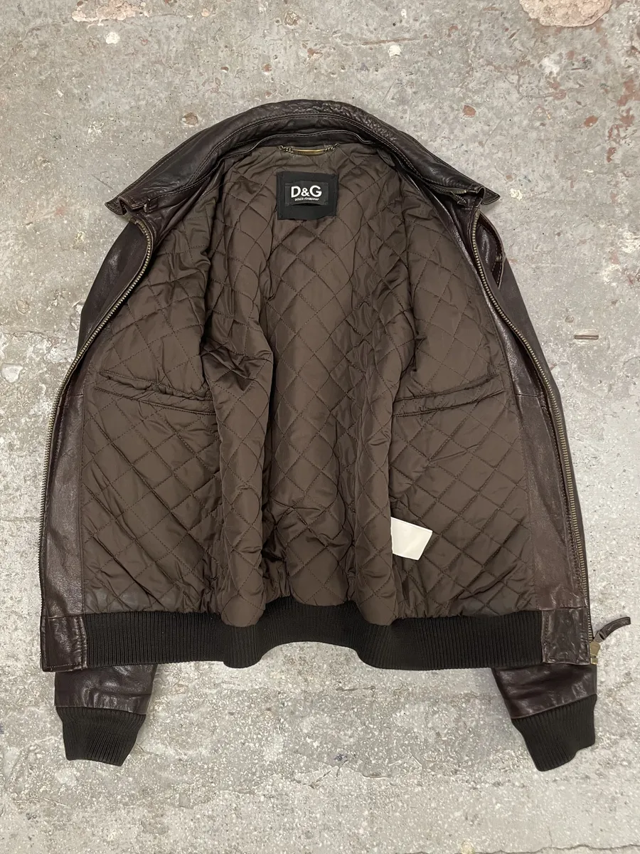 AW2004 Dolce & Gabbana Brown Leather Aviator Jacket - Image 3